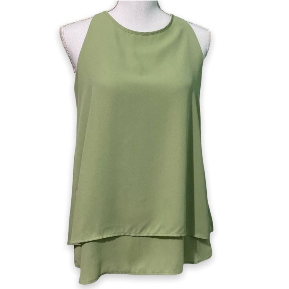 Zac & Rachel Sleeveless Layered Soft Sage Green Shirt Women's Size S